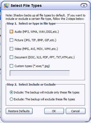 NTI Shadow 3 - File Types